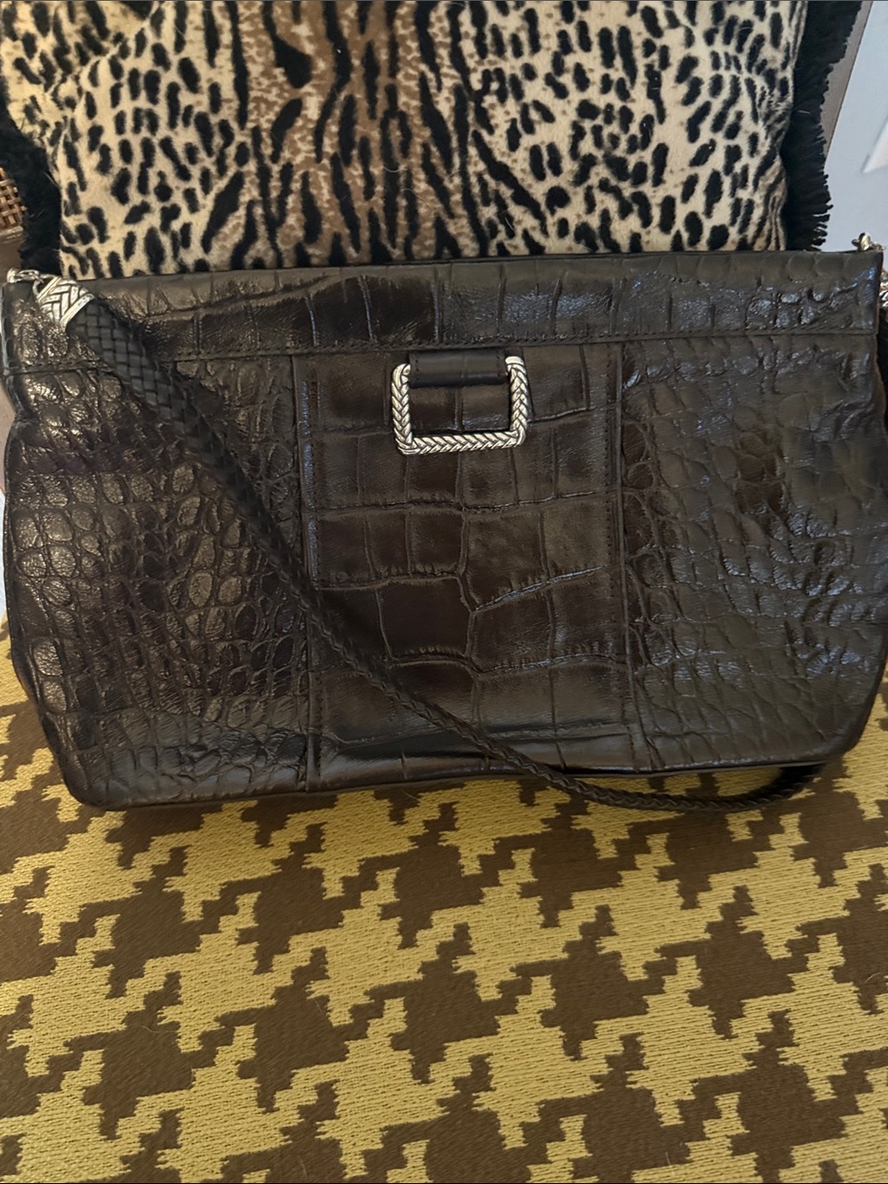 Brighton dark brown crocodile print clutch bag